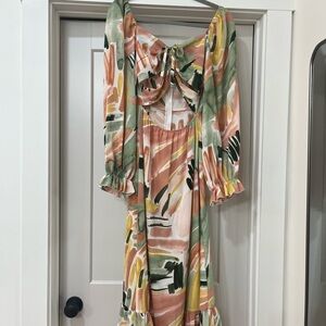 Orange Wrap Sundress with Sweetheart Neckline and Bishop Sleeves